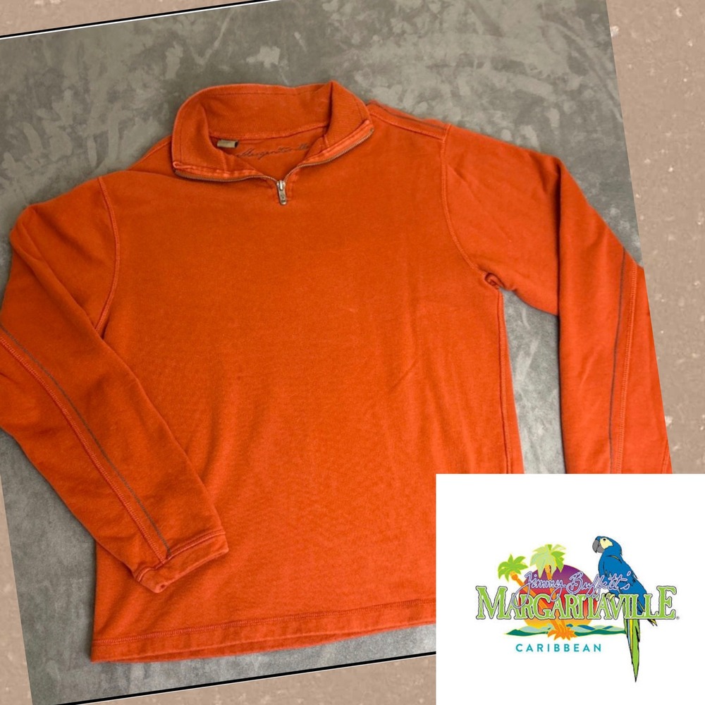 Margaritaville Mens Quarter Zip Pullover Rusty Orange Embroidered Logo Size M